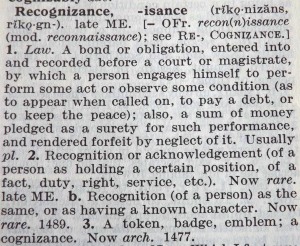 Definition of 'recognizance', SOED